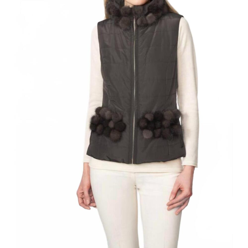 NEW DIOMI poly with mink collar vest in grey